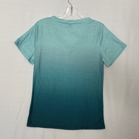 Gradient Teal V-Neck Women's Top - Picture 2 of 5